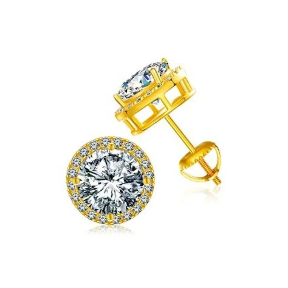 Certified 4ct. t.w. Moissanite Diamond Round Halo Stud Earrings NEW